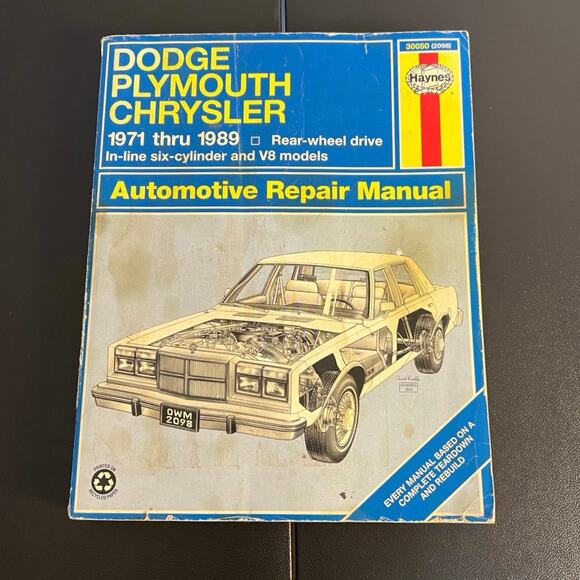 Dodge, Plymouth & Chrysler Rear-Wheel Drive 1971-89 by J H Haynes: Used - Picture 1 of 7